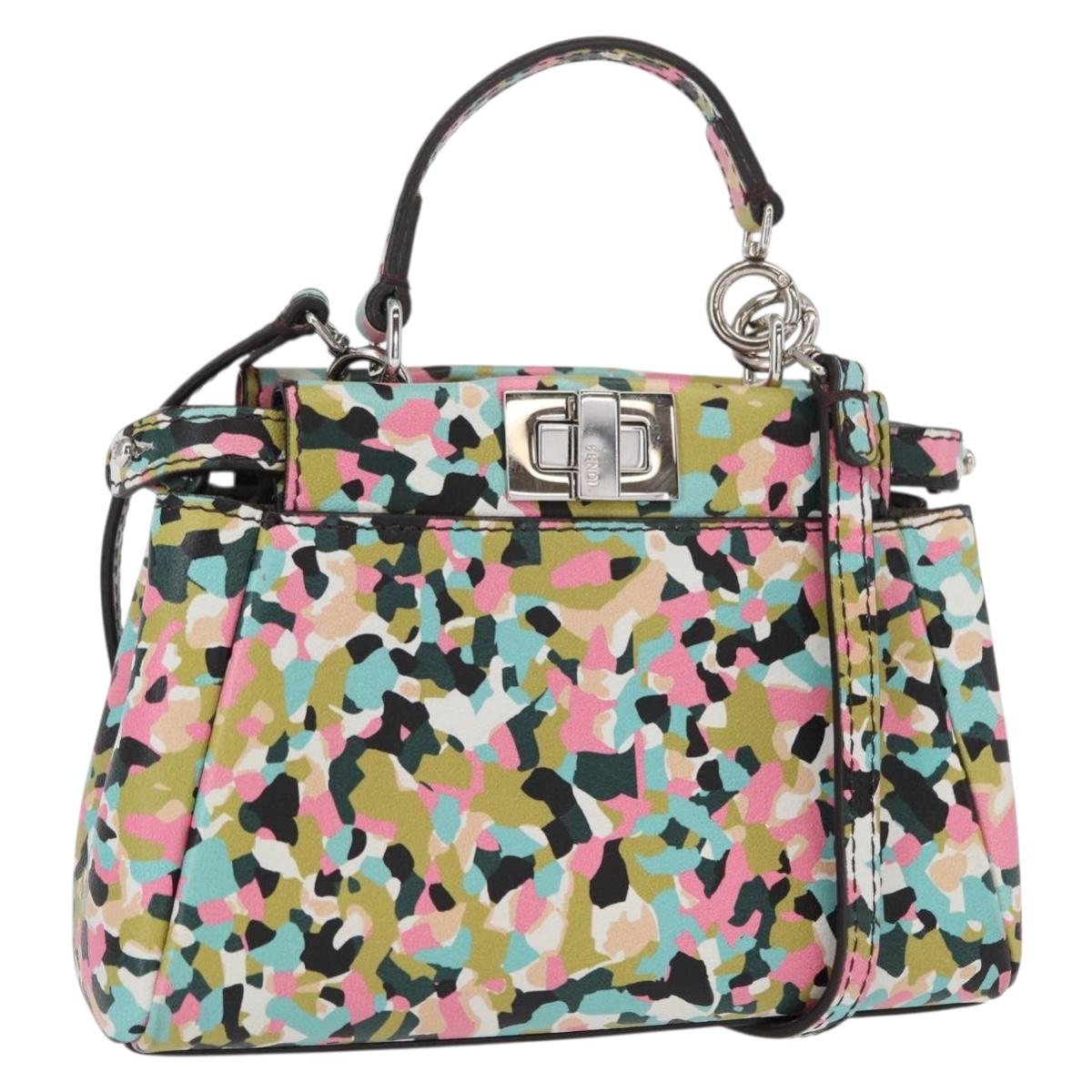 FENDI Micro Peek A Boo Hand Bag Leather Multicolor Auth 147549