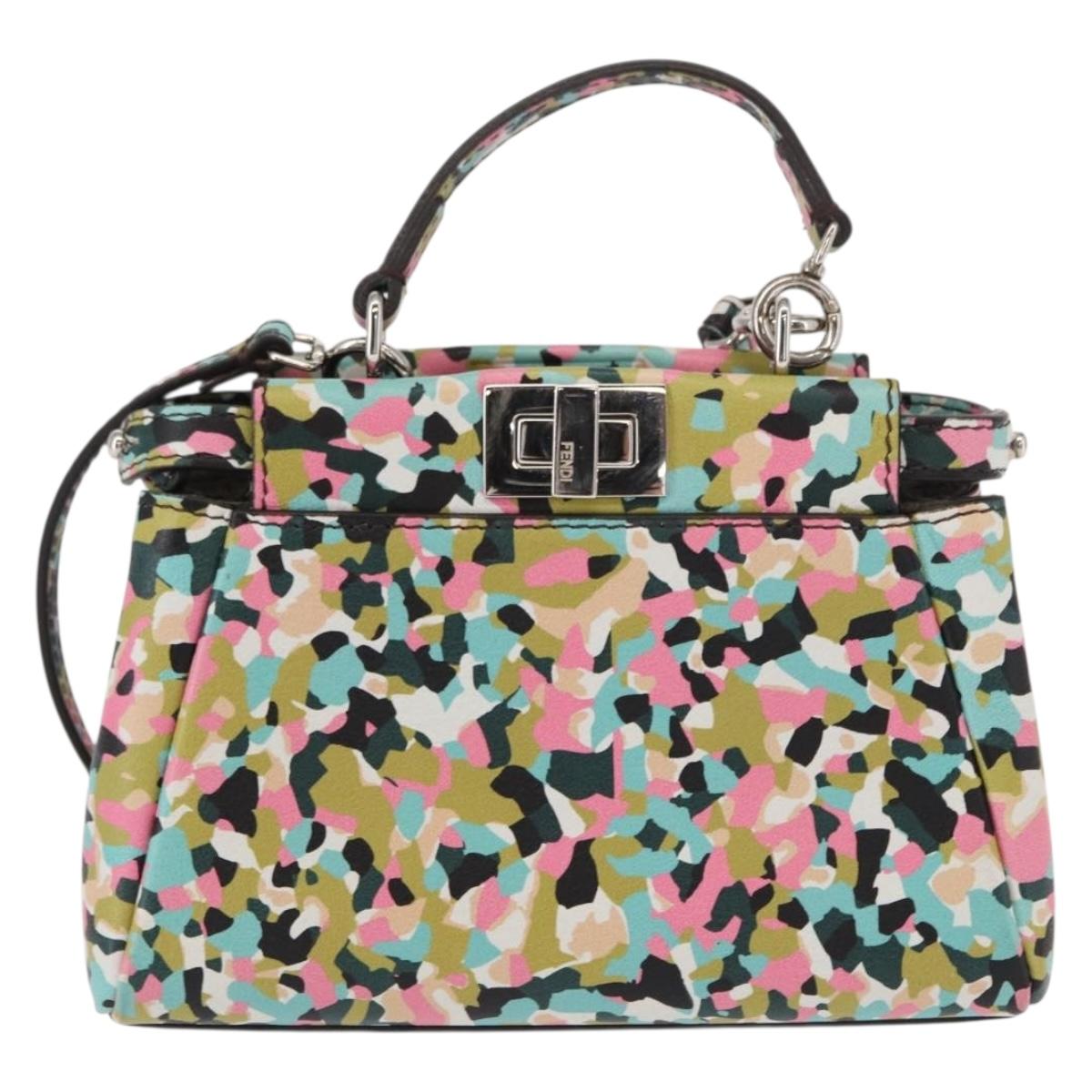 FENDI Micro Peek A Boo Hand Bag Leather Multicolor Auth 147549