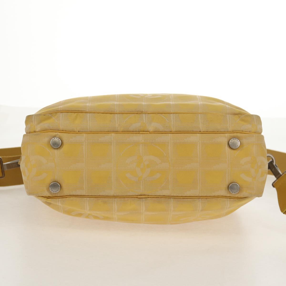 CHANEL New Travel Line Hand Bag Nylon 2way Yellow Silver CC Auth 147551