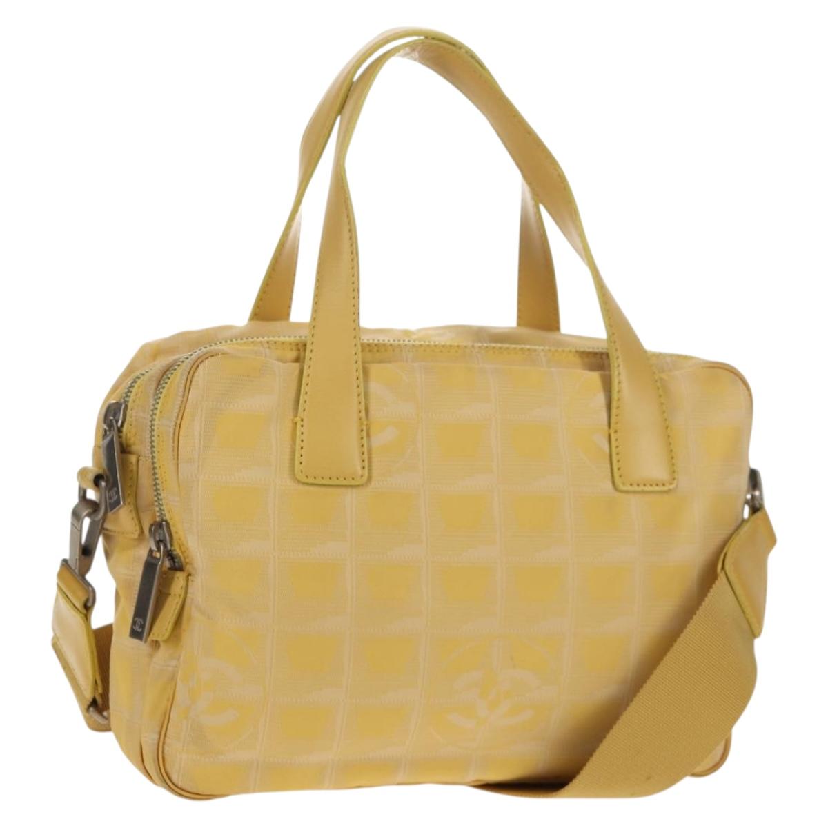CHANEL New Travel Line Hand Bag Nylon 2way Yellow Silver CC Auth 147551