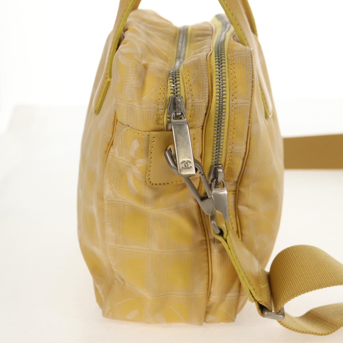 CHANEL New Travel Line Hand Bag Nylon 2way Yellow Silver CC Auth 147551