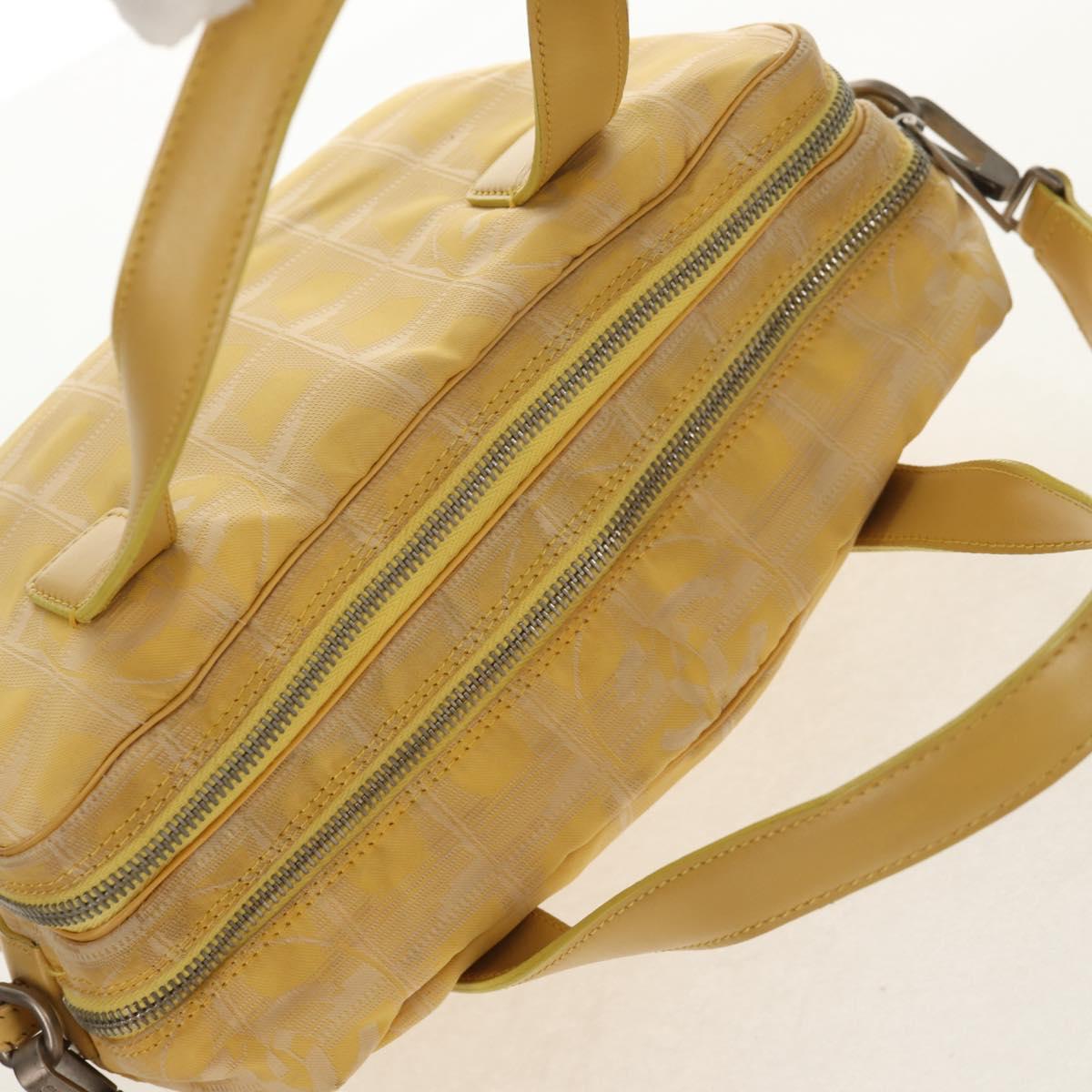 CHANEL New Travel Line Hand Bag Nylon 2way Yellow Silver CC Auth 147551