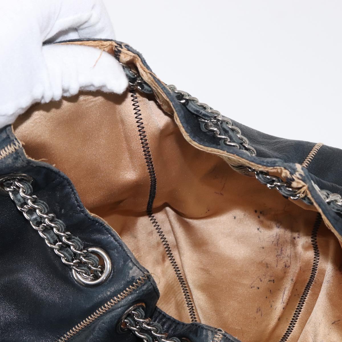 CHANEL Chain Shoulder Bag Leather Black Silver CC Auth 147553