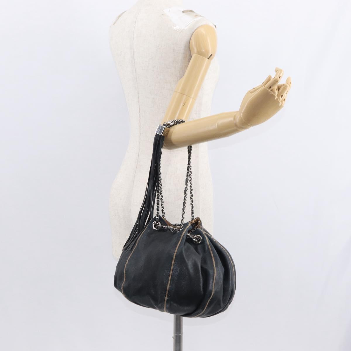 CHANEL Chain Shoulder Bag Leather Black Silver CC Auth 147553