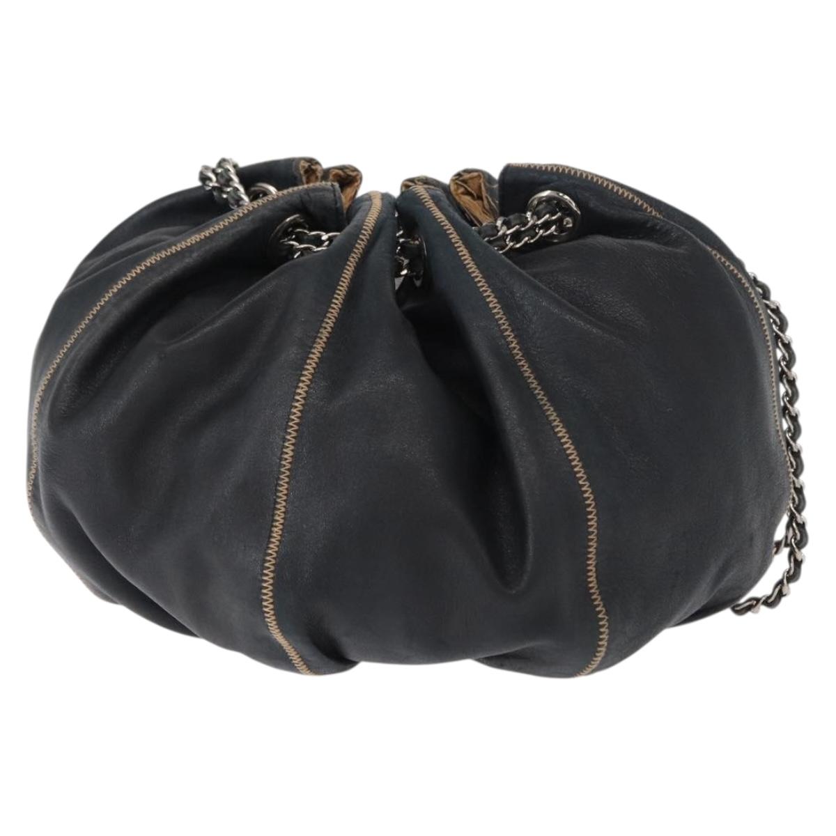 CHANEL Chain Shoulder Bag Leather Black Silver CC Auth 147553