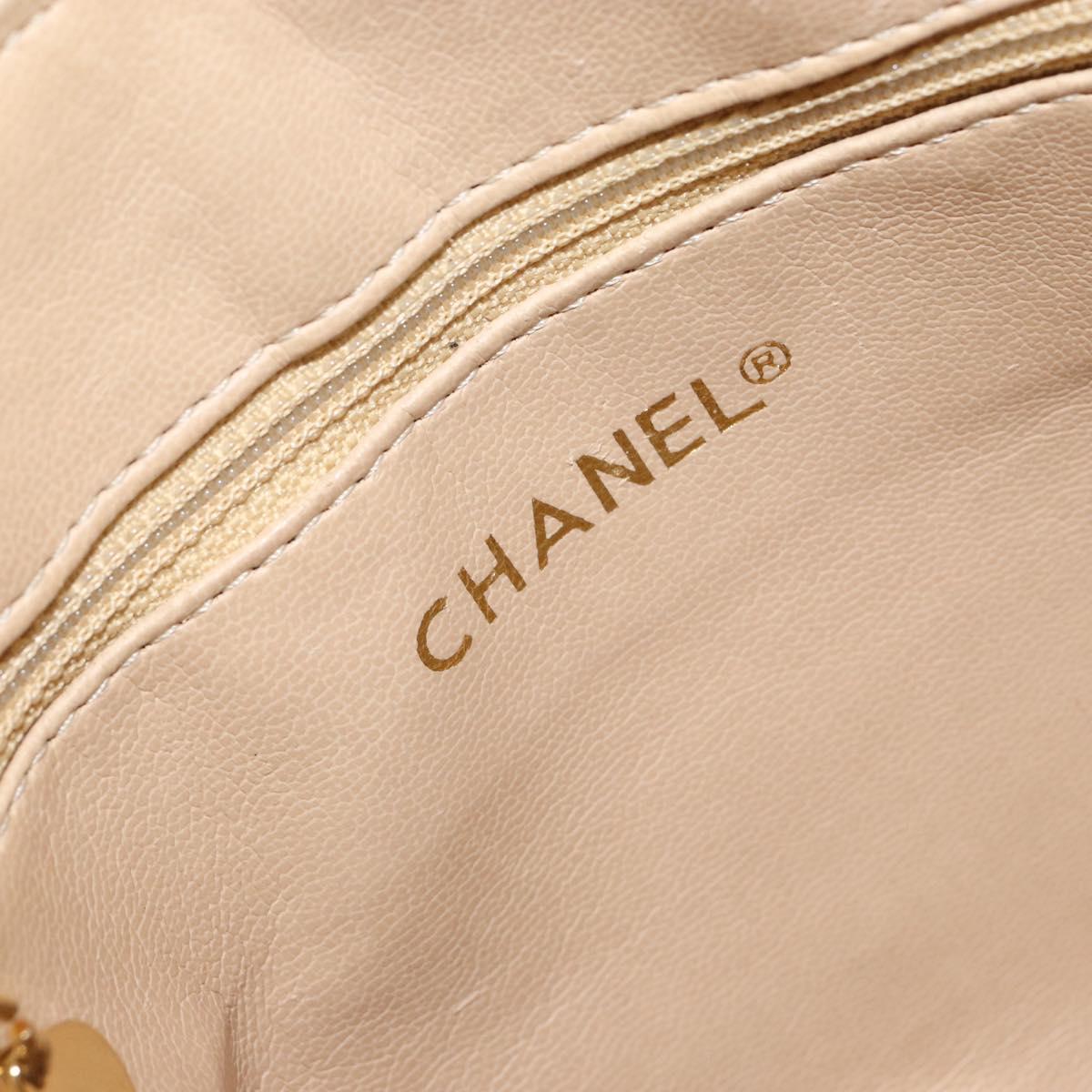 CHANEL Matelasse Chain Shoulder Bag Lamb Skin Beige Gold CC Auth 147554