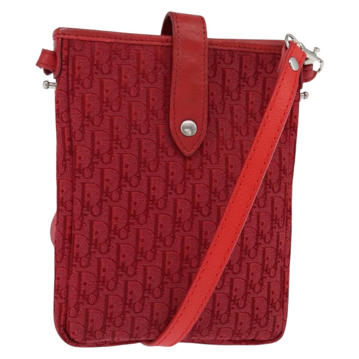 Christian Dior Trotter Canvas Shoulder Bag Red Silver Auth 147558