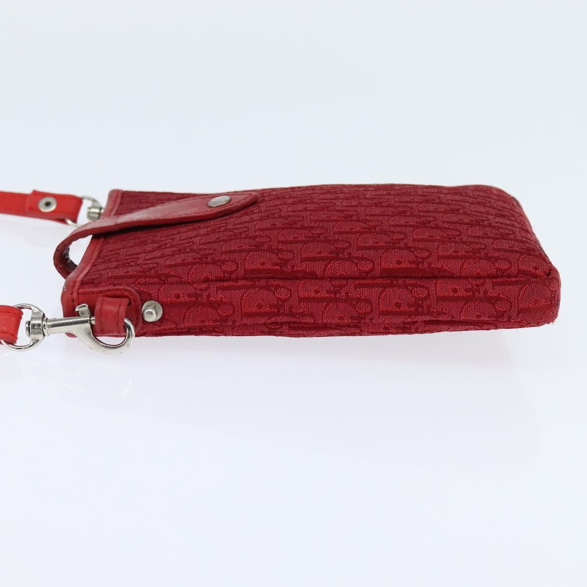 Christian Dior Trotter Canvas Shoulder Bag Red Silver Auth 147558