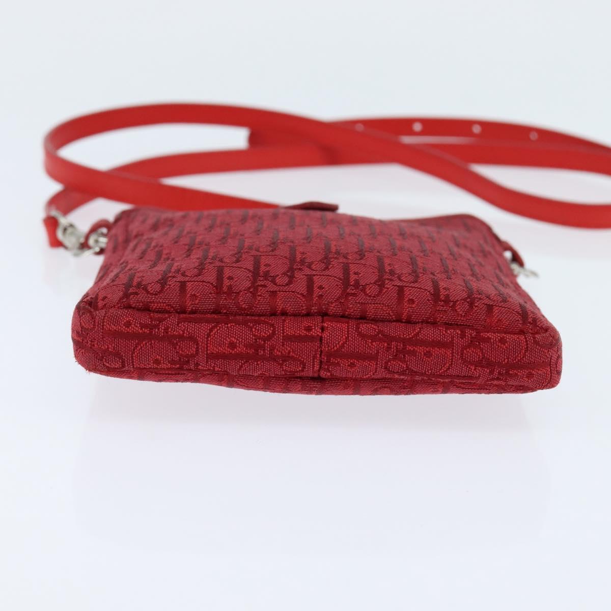 Christian Dior Trotter Canvas Shoulder Bag Red Silver Auth 147558