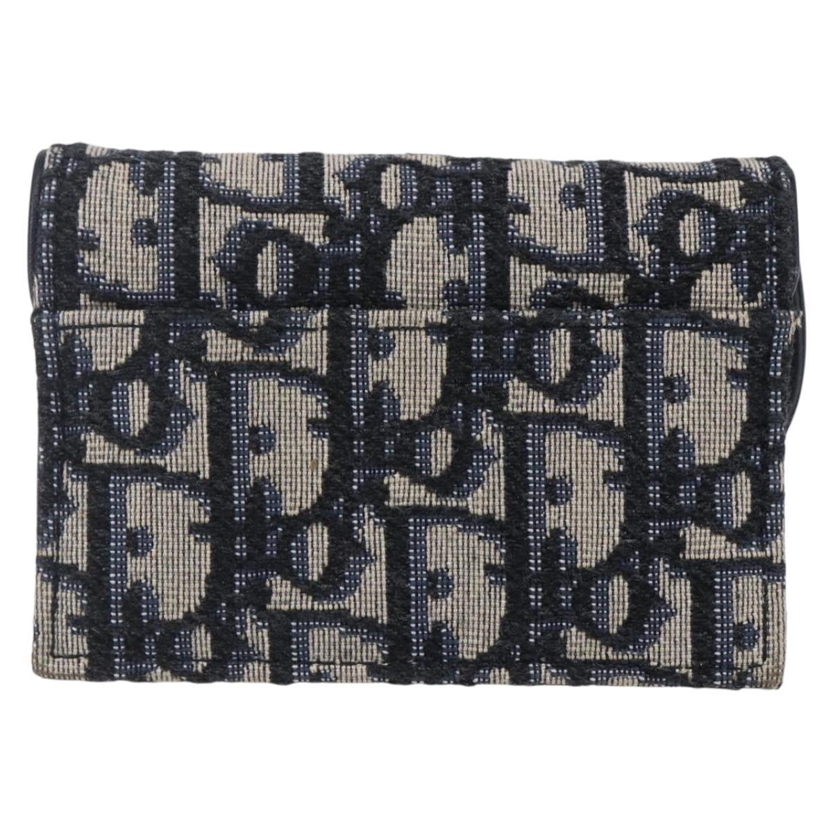 Christian Dior Trotter Canvas Saddle Coin Card Case Navy Auth 147559
