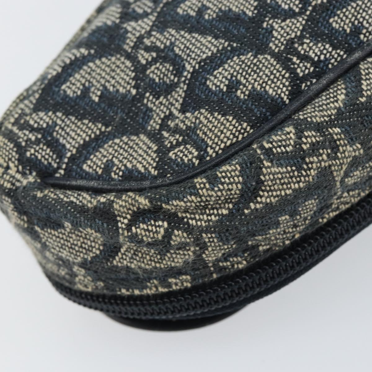 Christian Dior Trotter Canvas Saddle Pouch Blue Gold Auth 147560