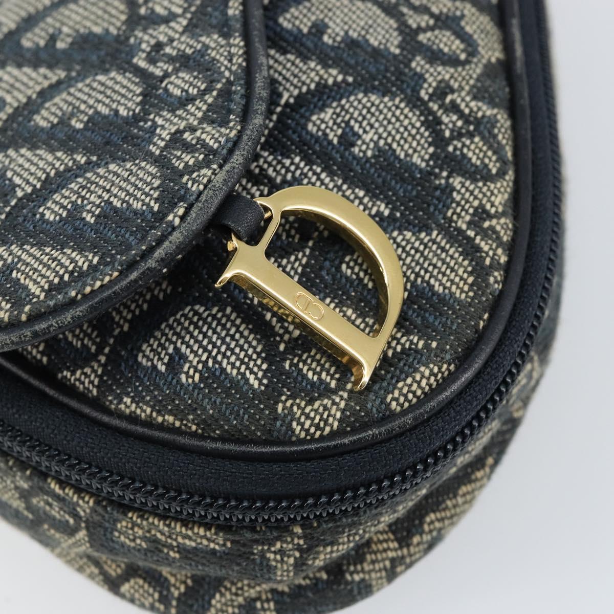 Christian Dior Trotter Canvas Saddle Pouch Blue Gold Auth 147560