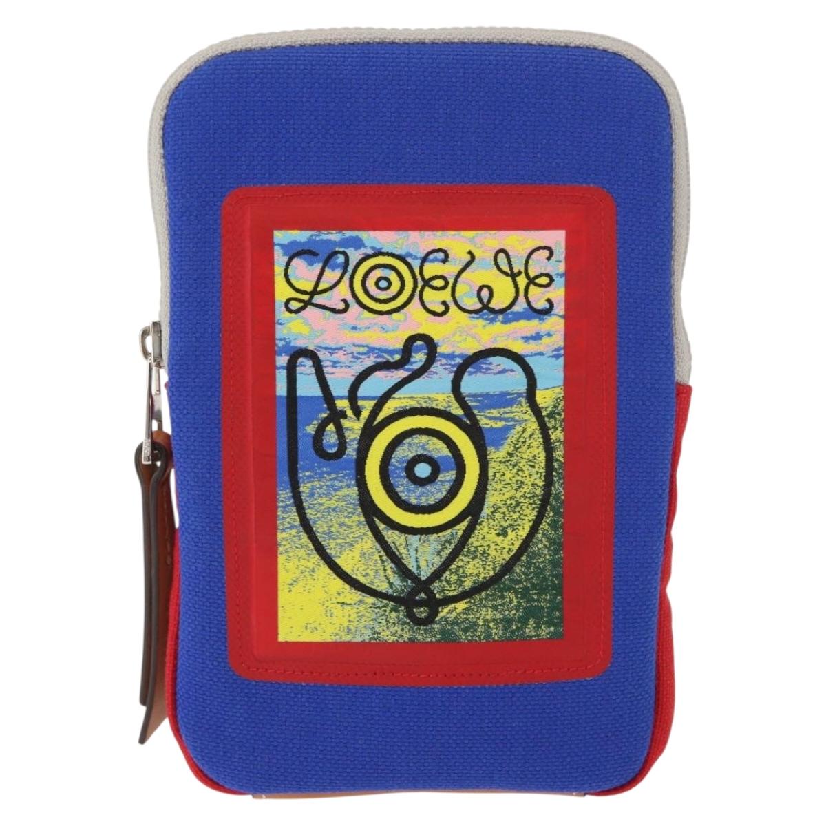 LOEWE Eye Loewe Neck Pouch Canvas Blue Auth 147565