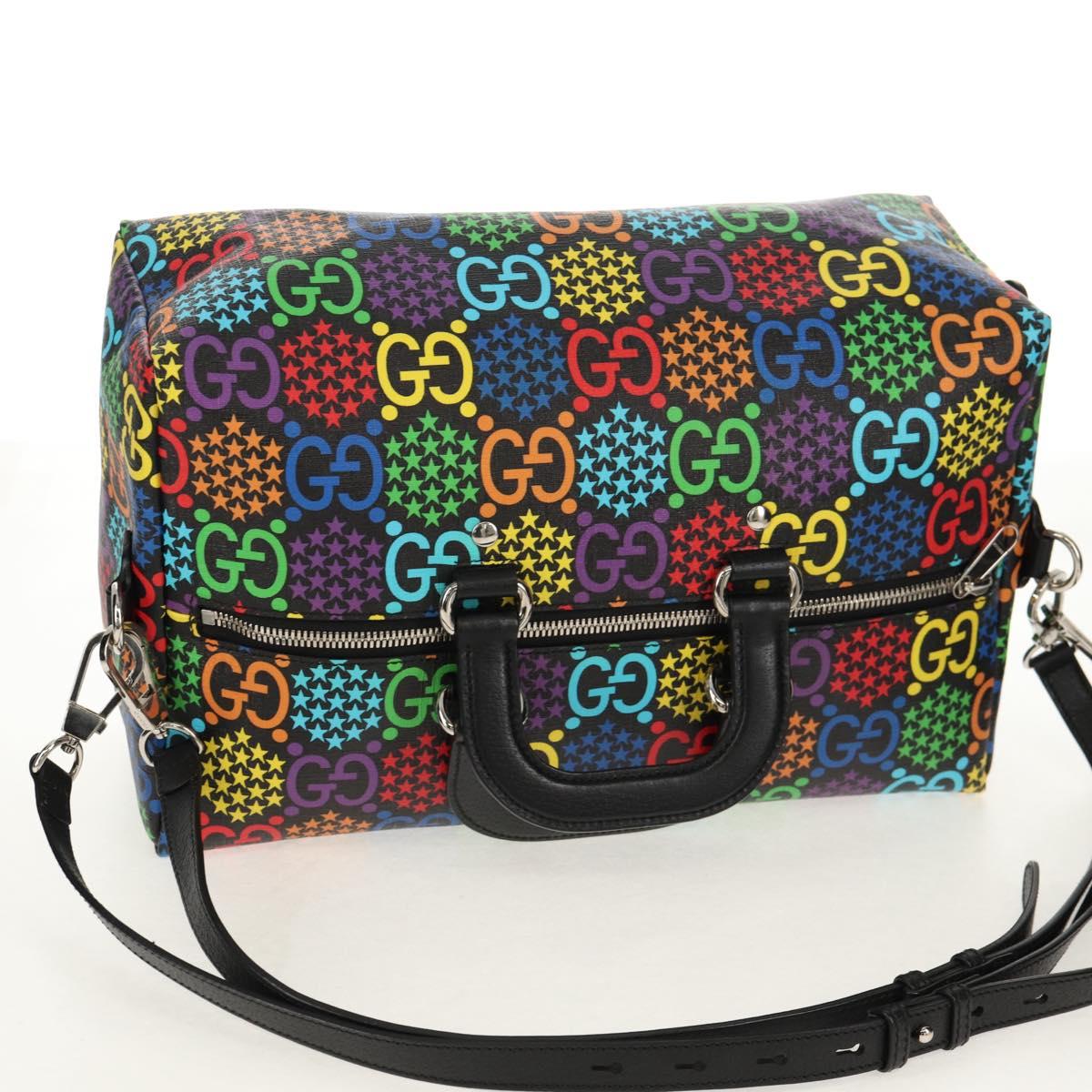GUCCI GG Psychedelic Boston Bag PVC 2way Multicolor Silver 587866 Auth 147573M