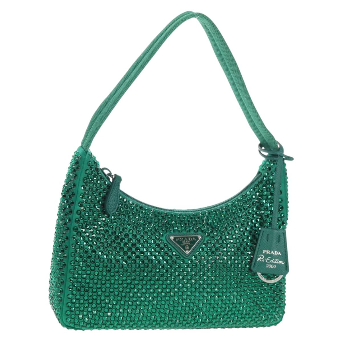 PRADA Shoulder Bag Sequin Green Silver Auth 147577SM