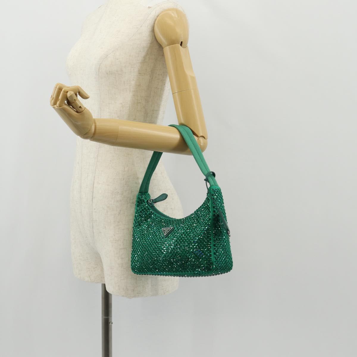PRADA Shoulder Bag Sequin Green Silver Auth 147577SM