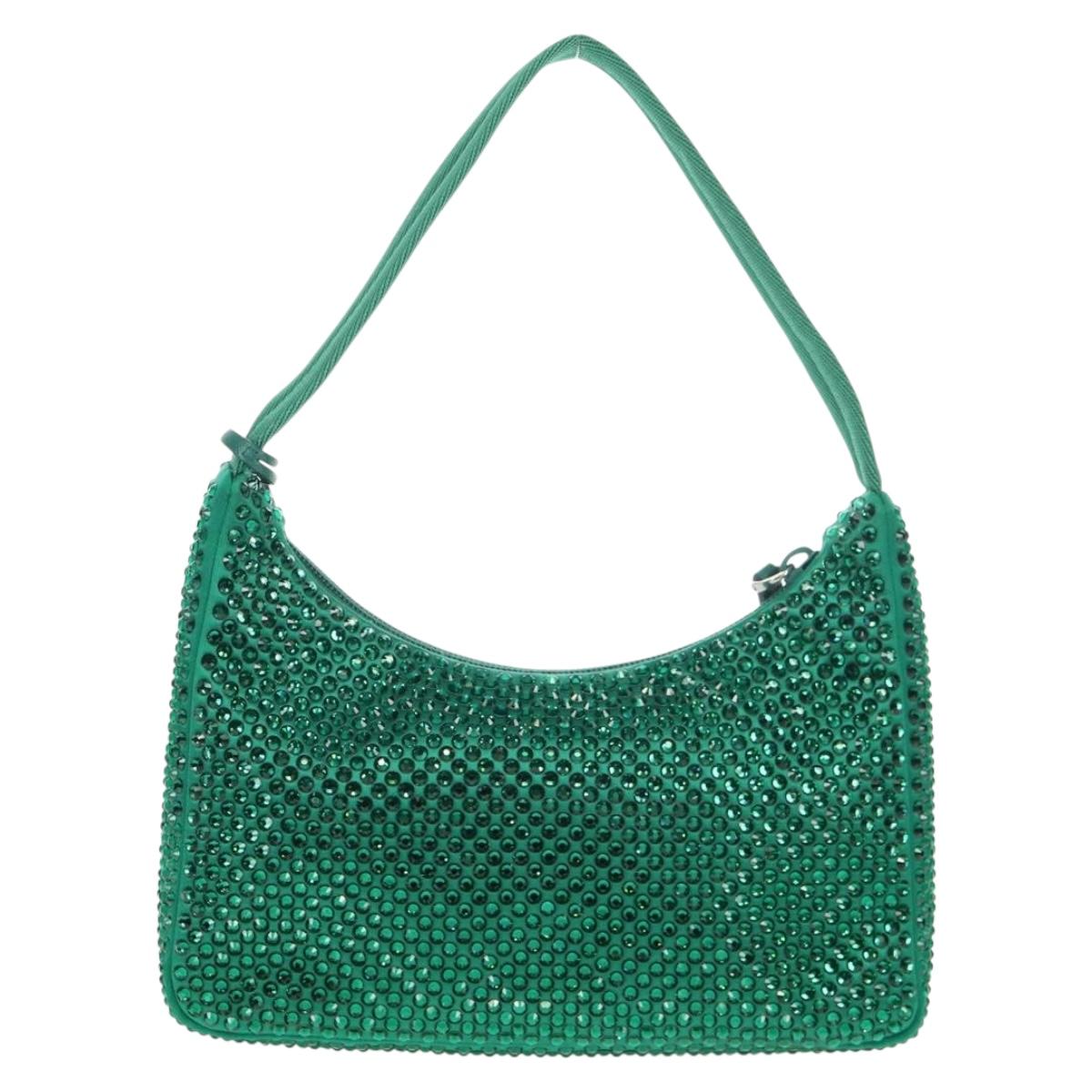 PRADA Shoulder Bag Sequin Green Silver Auth 147577SM