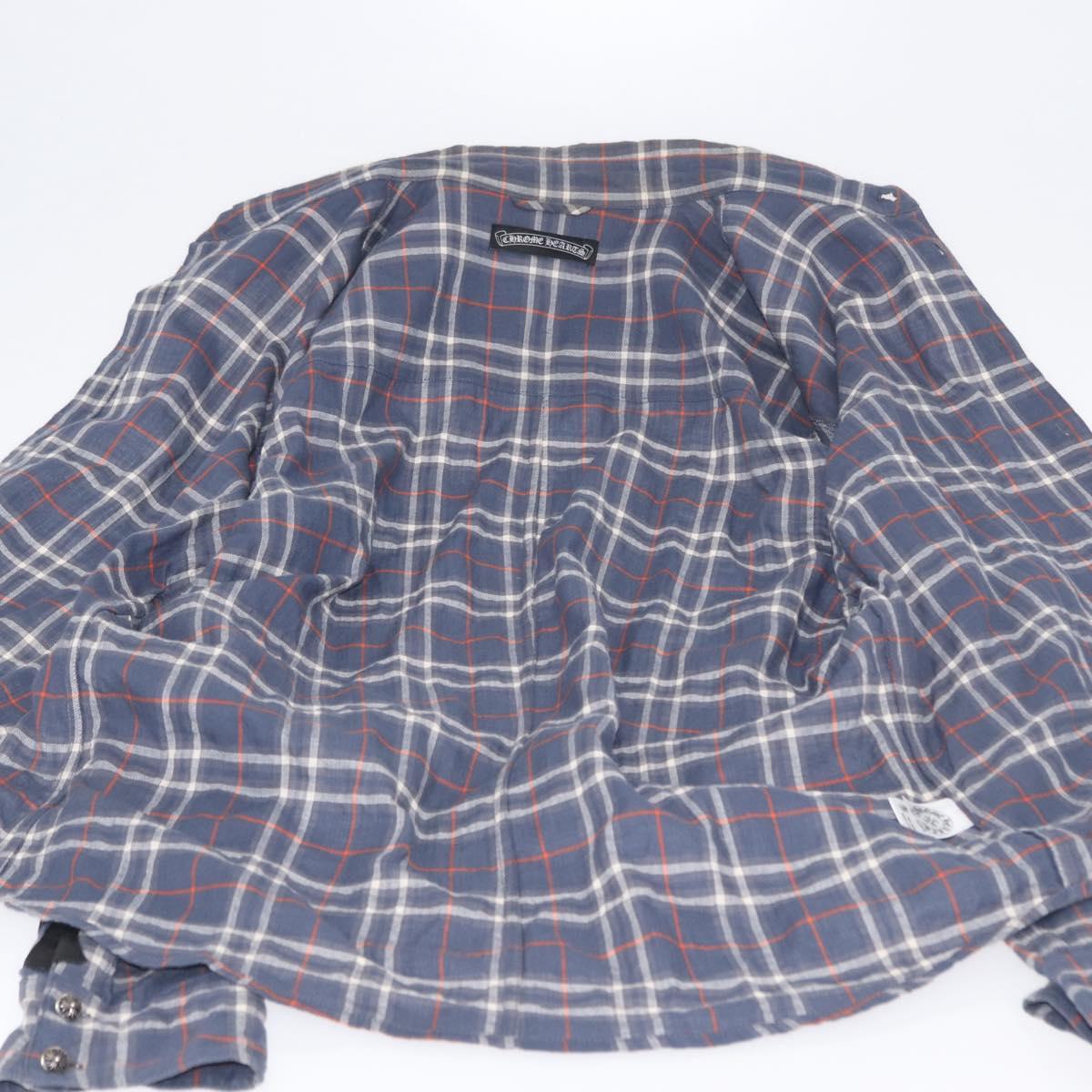 Chrome Hearts Check Shirt Long Sleeved Cotton Navy Auth 147580M