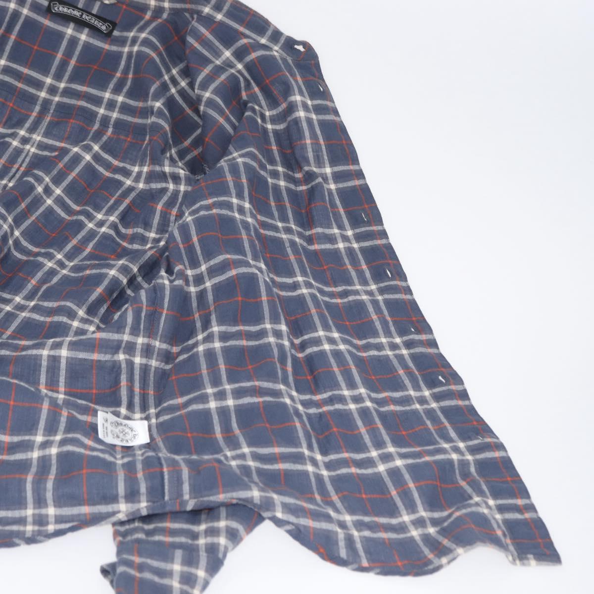 Chrome Hearts Check Shirt Long Sleeved Cotton Navy Auth 147580M