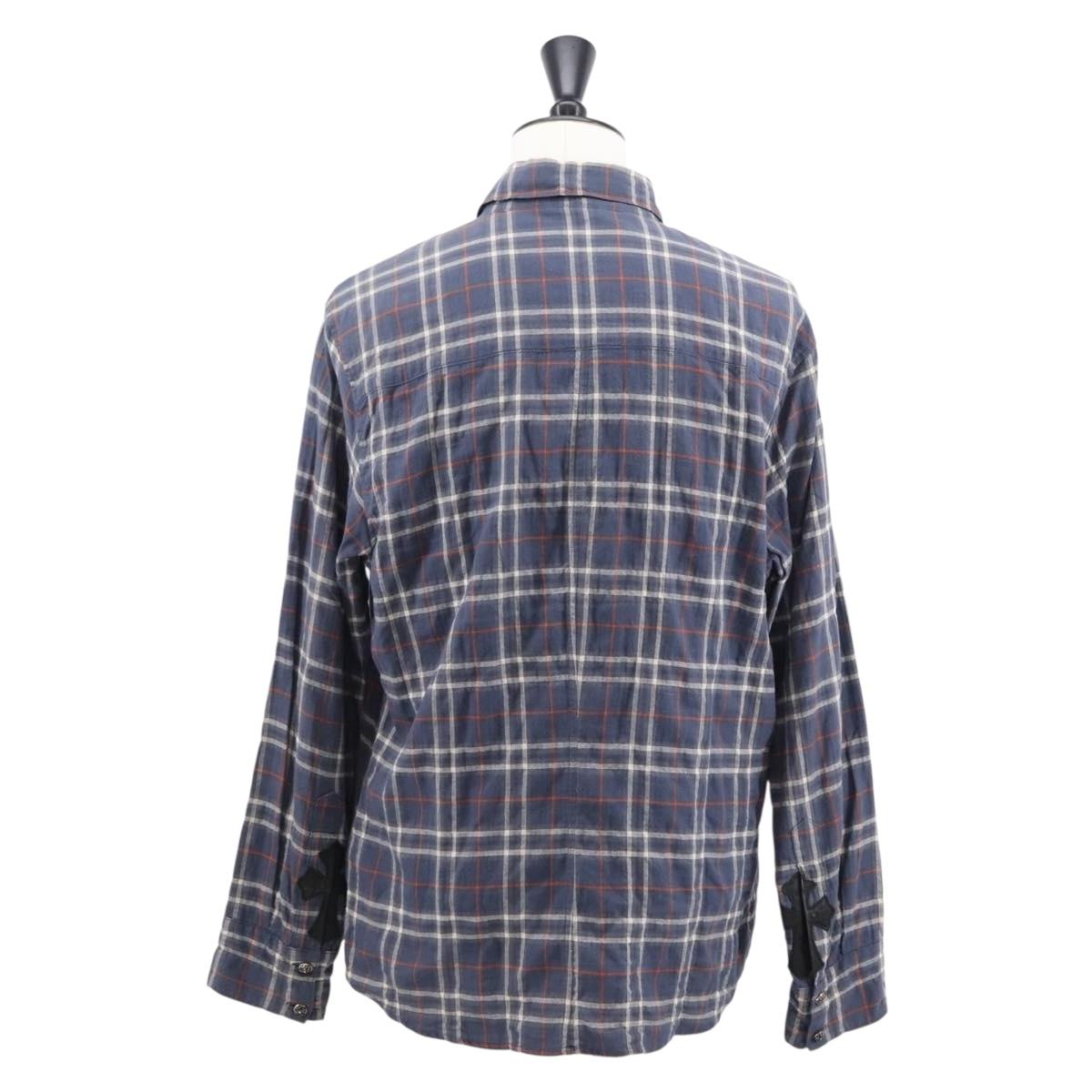 Chrome Hearts Check Shirt Long Sleeved Cotton Navy Auth 147580M