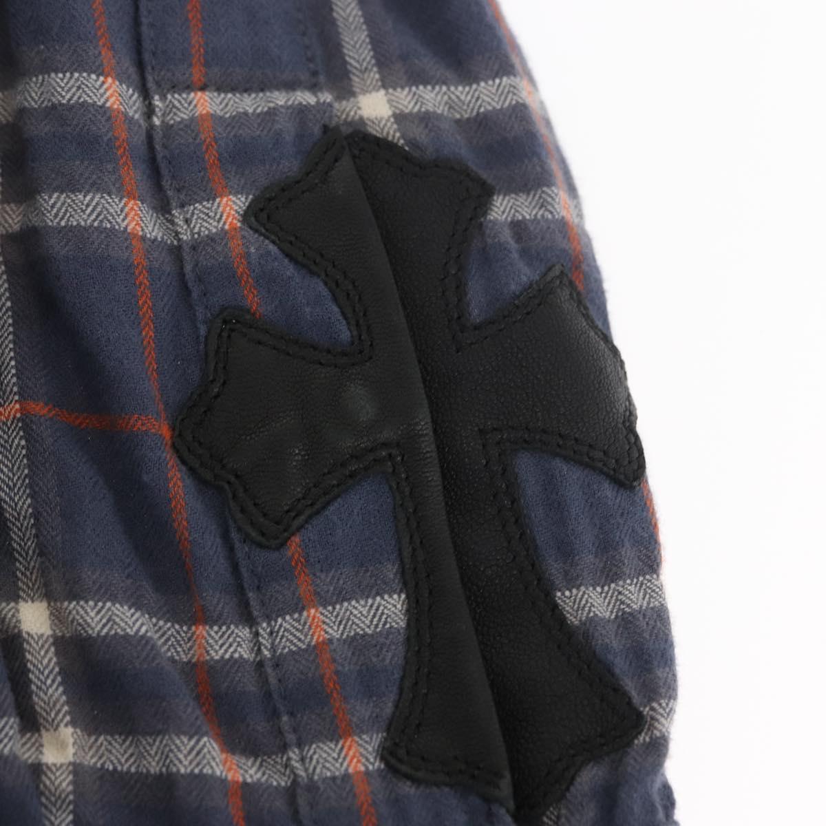 Chrome Hearts Check Shirt Long Sleeved Cotton Navy Auth 147580M