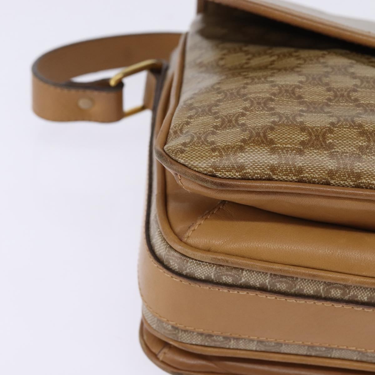 CELINE Macadam Canvas Shoulder Bag PVC Beige Gold Auth 147612