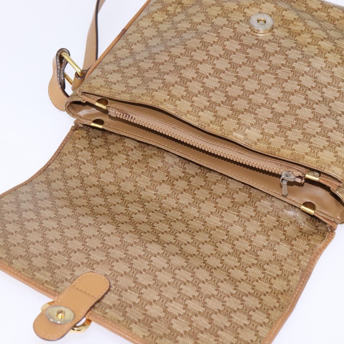 CELINE Macadam Canvas Shoulder Bag PVC Beige Gold Auth 147612