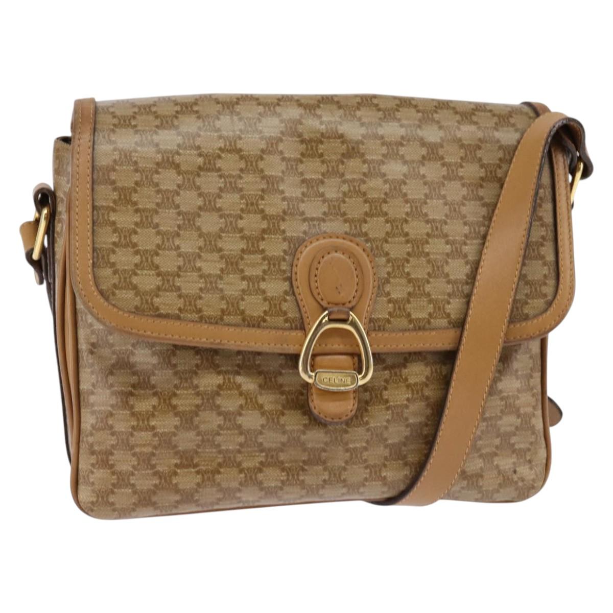 CELINE Macadam Canvas Shoulder Bag PVC Beige Gold Auth 147612