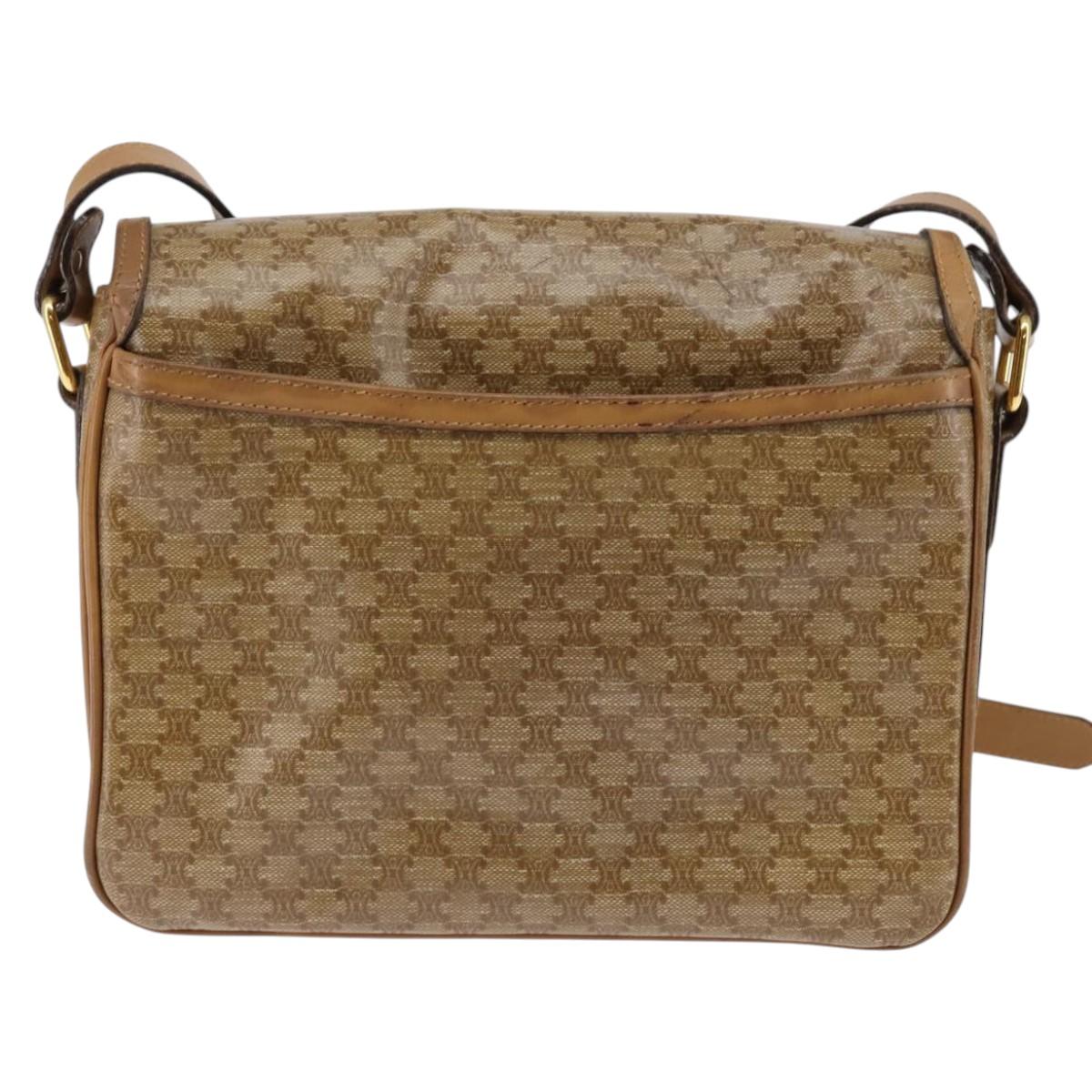 CELINE Macadam Canvas Shoulder Bag PVC Beige Gold Auth 147612