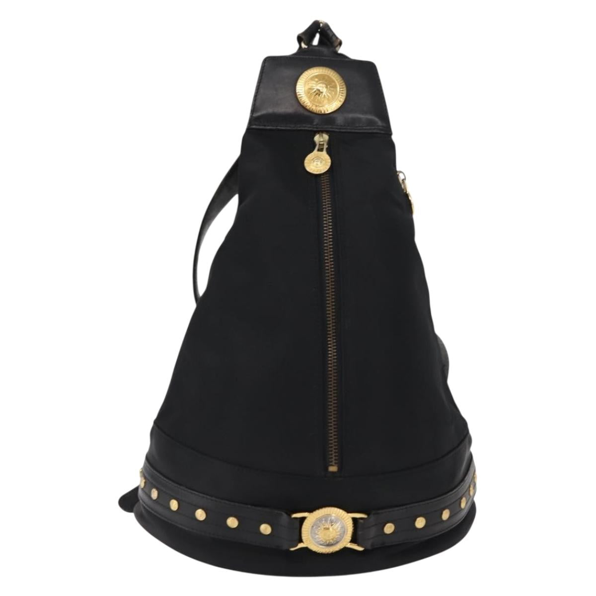 Gianni Versace Backpack Nylon Black Gold Auth 147619