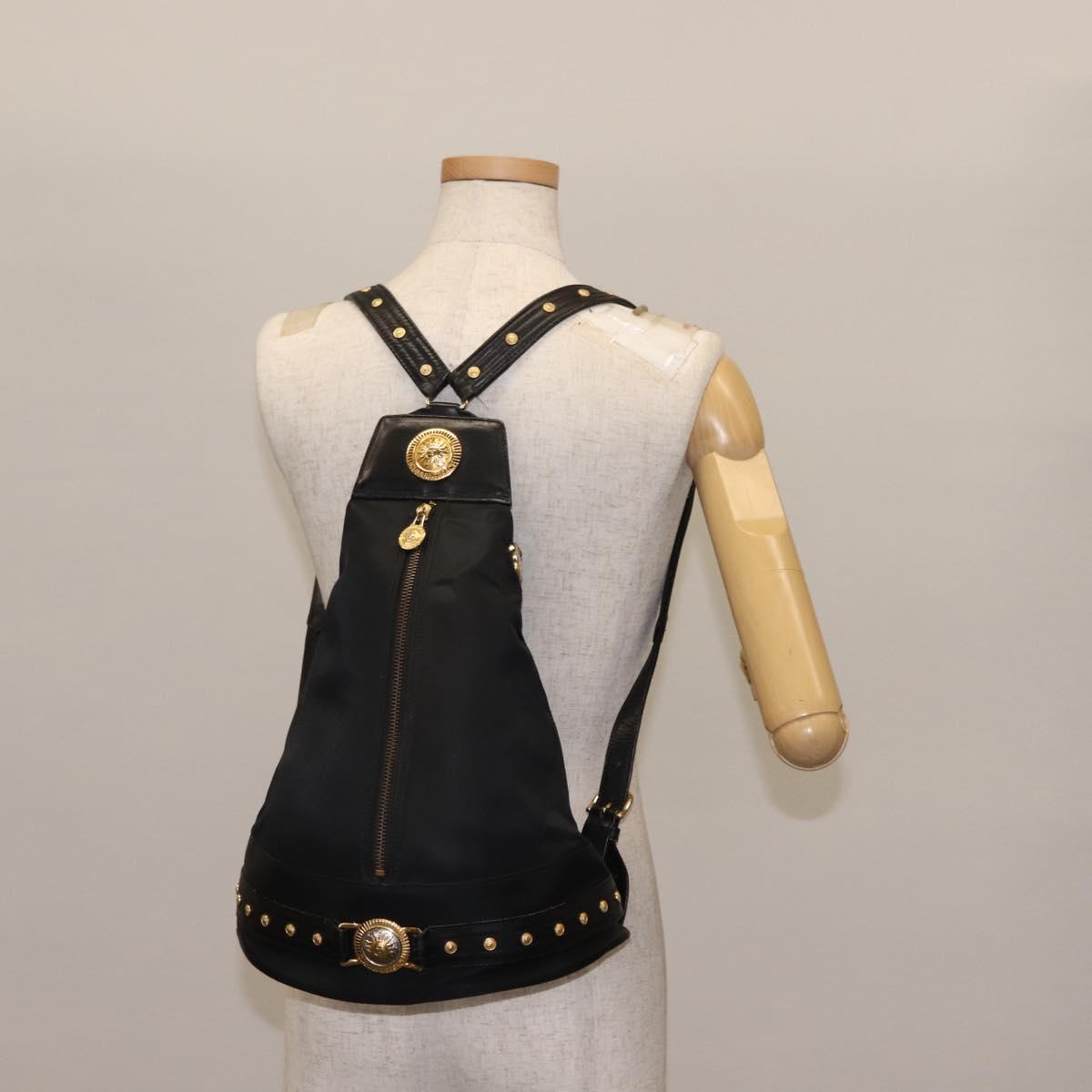 Gianni Versace Backpack Nylon Black Gold Auth 147619