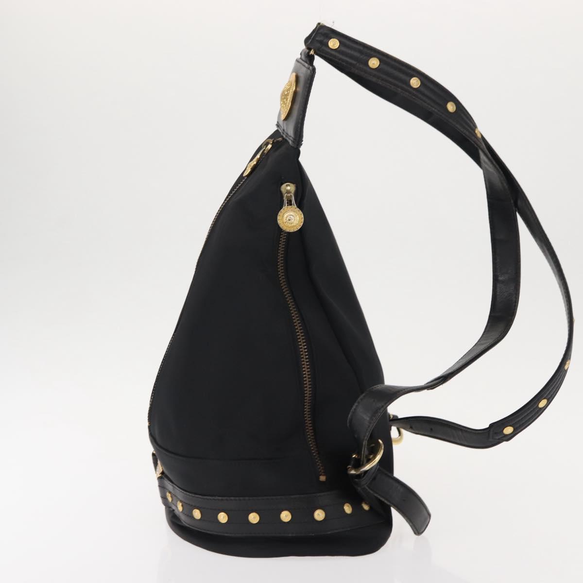 Gianni Versace Backpack Nylon Black Gold Auth 147619