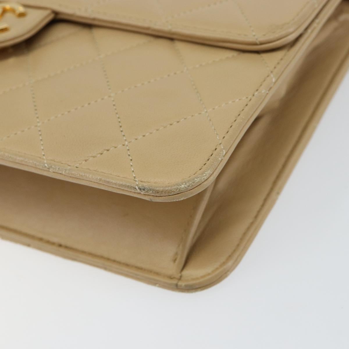 CHANEL Matelasse Chain Shoulder Bag Lamb Skin Beige Gold CC Auth 147627