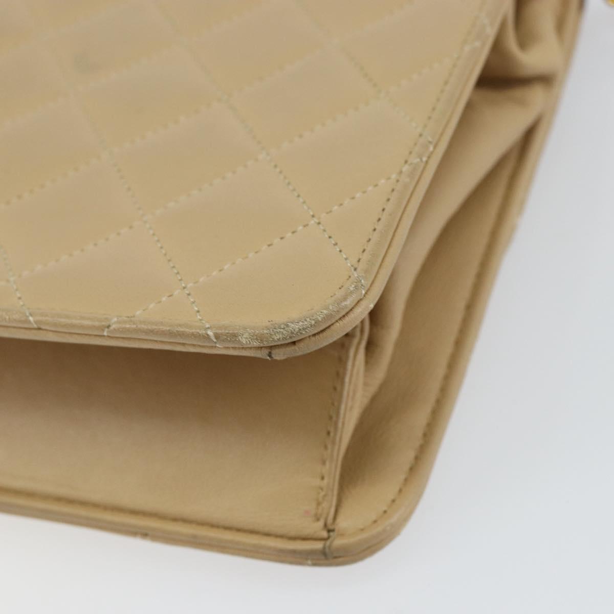 CHANEL Matelasse Chain Shoulder Bag Lamb Skin Beige Gold CC Auth 147627
