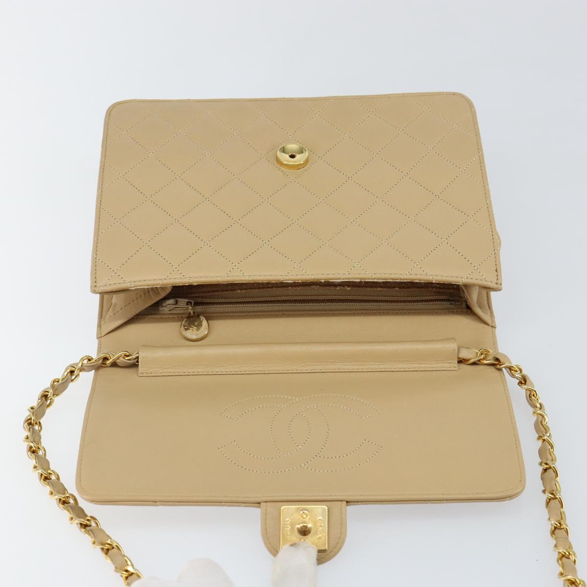 CHANEL Matelasse Chain Shoulder Bag Lamb Skin Beige Gold CC Auth 147627