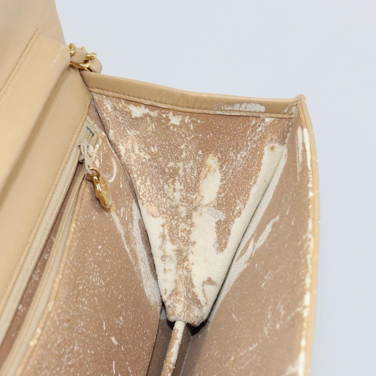 CHANEL Matelasse Chain Shoulder Bag Lamb Skin Beige Gold CC Auth 147627