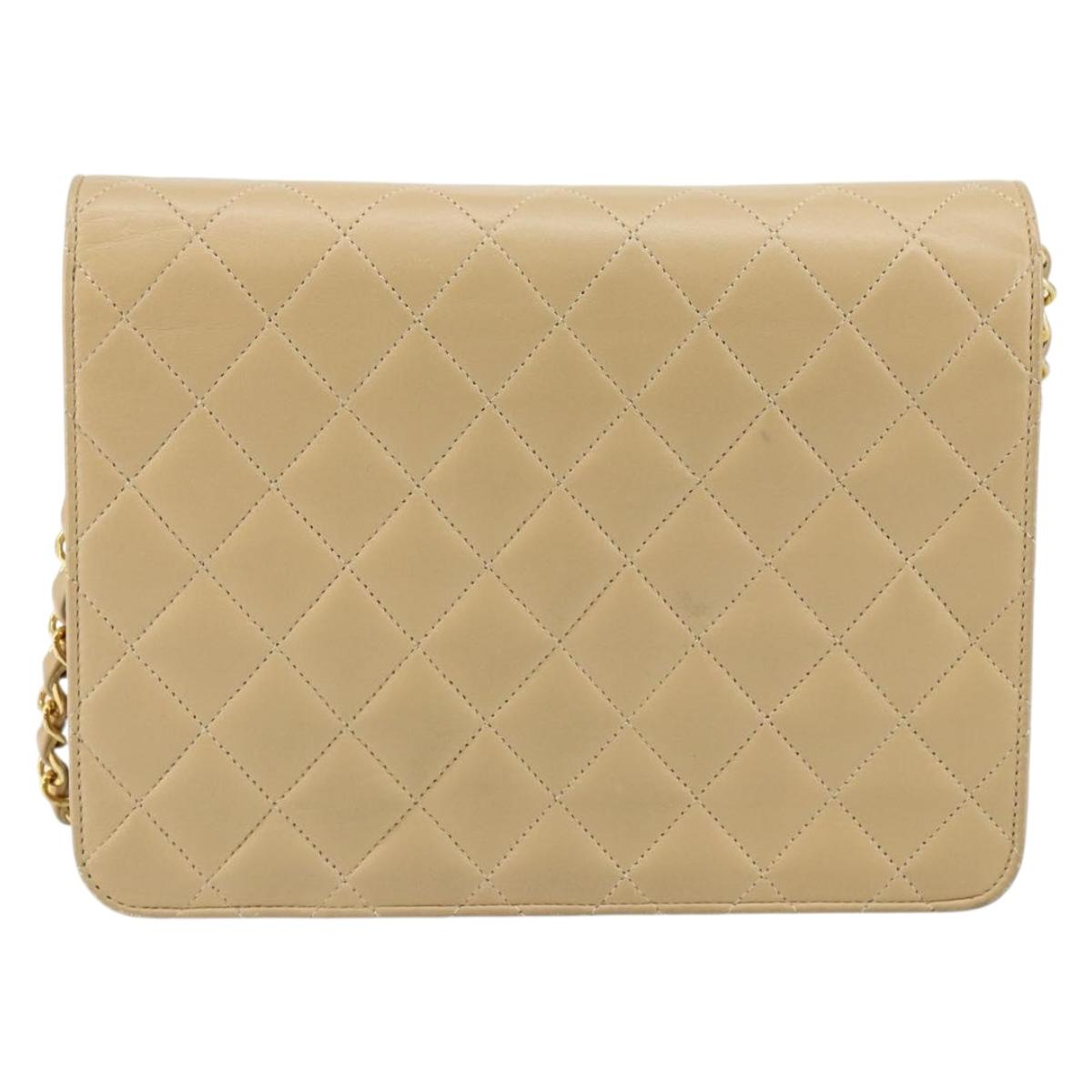 CHANEL Matelasse Chain Shoulder Bag Lamb Skin Beige Gold CC Auth 147627