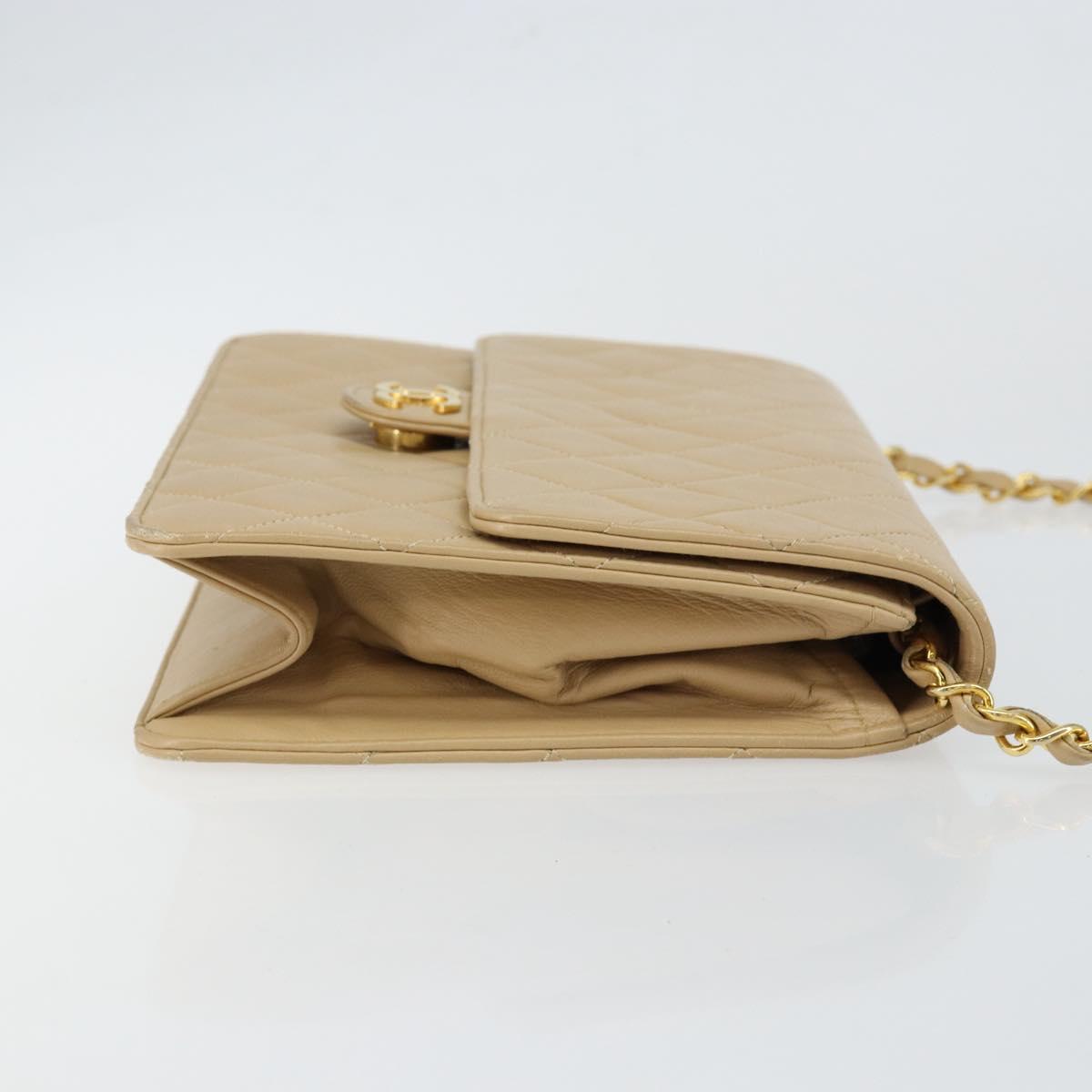 CHANEL Matelasse Chain Shoulder Bag Lamb Skin Beige Gold CC Auth 147627