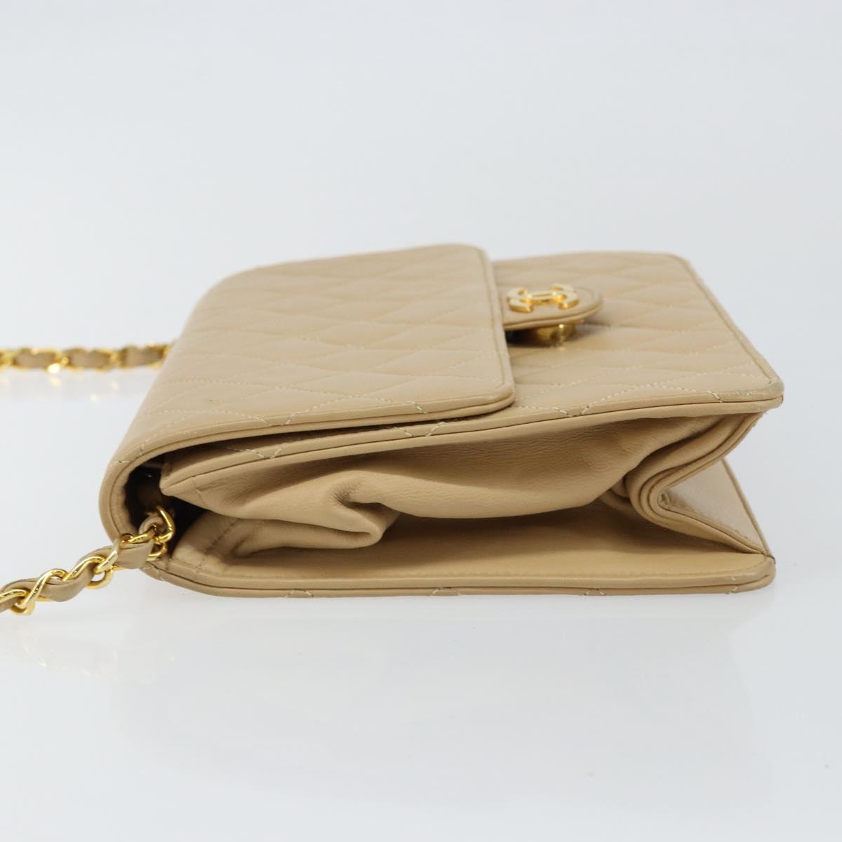 CHANEL Matelasse Chain Shoulder Bag Lamb Skin Beige Gold CC Auth 147627