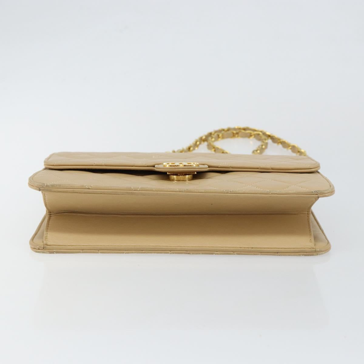 CHANEL Matelasse Chain Shoulder Bag Lamb Skin Beige Gold CC Auth 147627