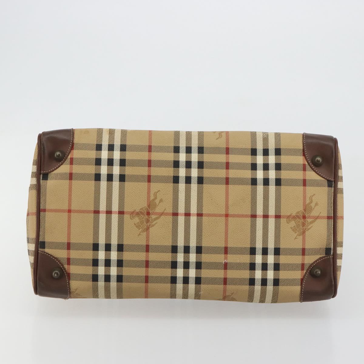 Burberrys Nova Check Boston Bag PVC Beige Gold Auth 147629