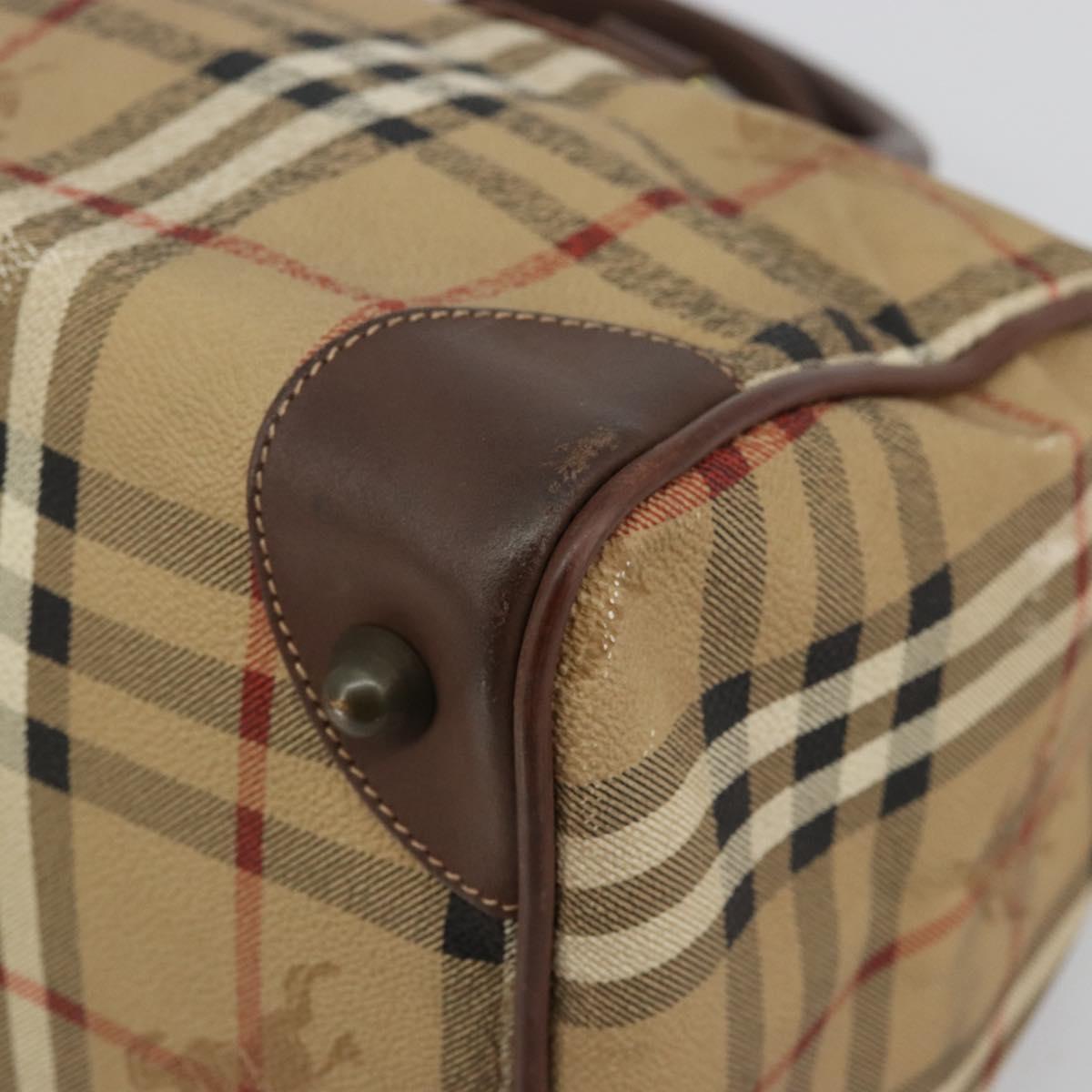 Burberrys Nova Check Boston Bag PVC Beige Gold Auth 147629