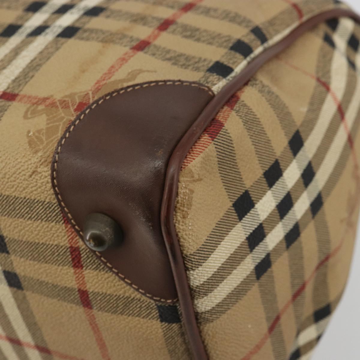 Burberrys Nova Check Boston Bag PVC Beige Gold Auth 147629