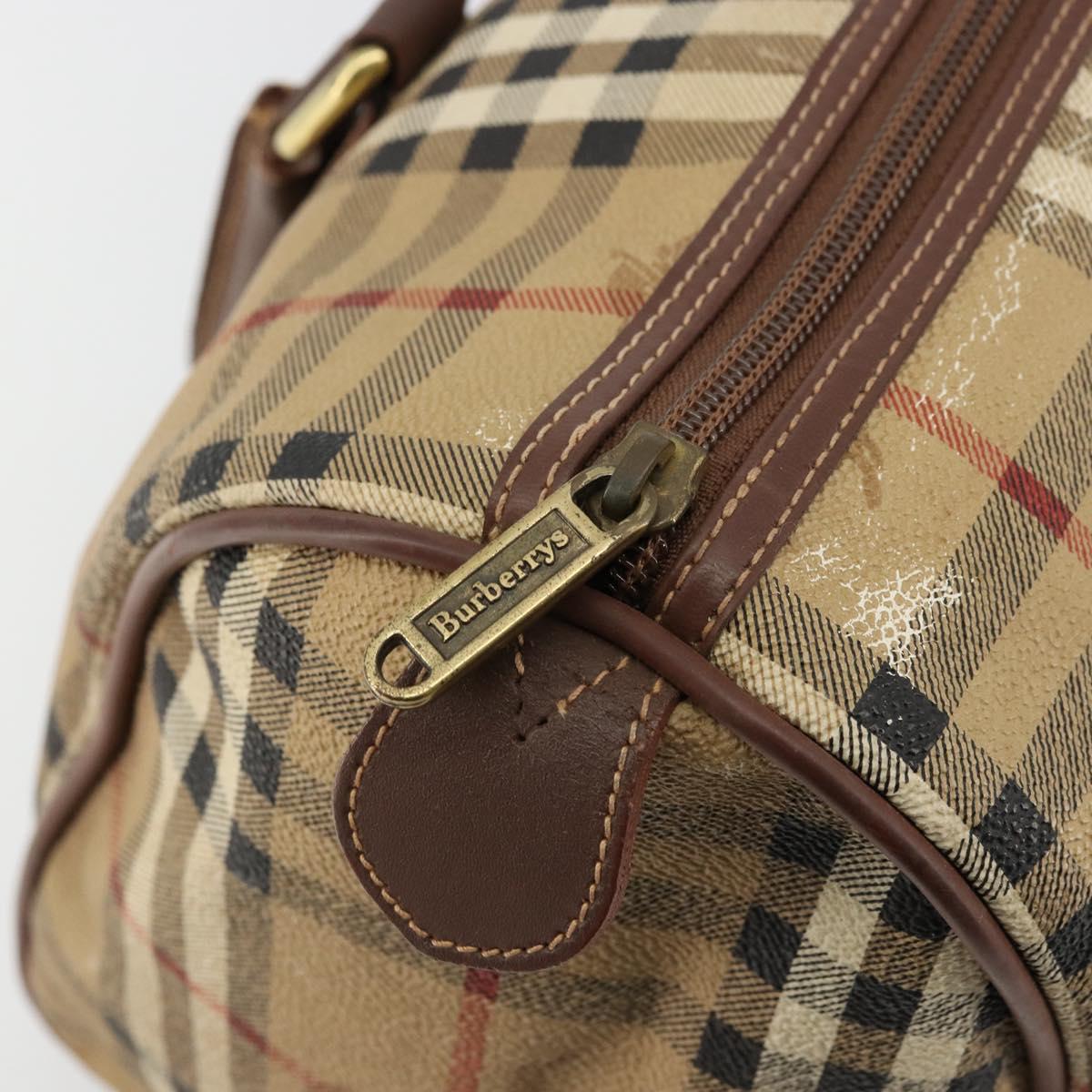 Burberrys Nova Check Boston Bag PVC Beige Gold Auth 147629