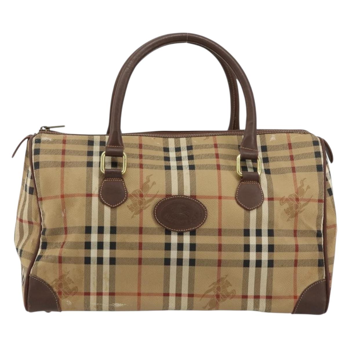 Burberrys Nova Check Boston Bag PVC Beige Gold Auth 147629