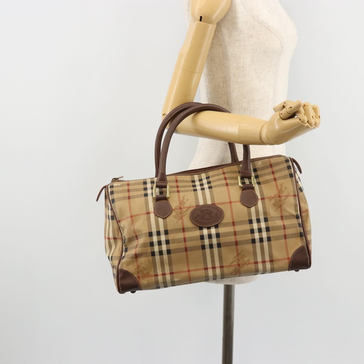Burberrys Nova Check Boston Bag PVC Beige Gold Auth 147629