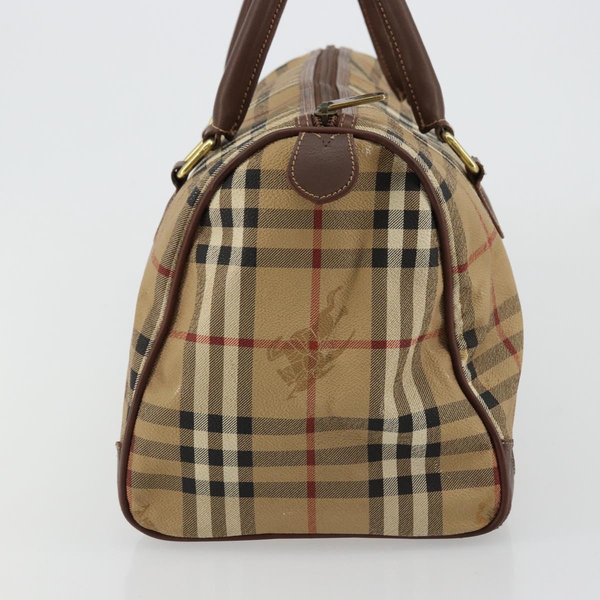 Burberrys Nova Check Boston Bag PVC Beige Gold Auth 147629