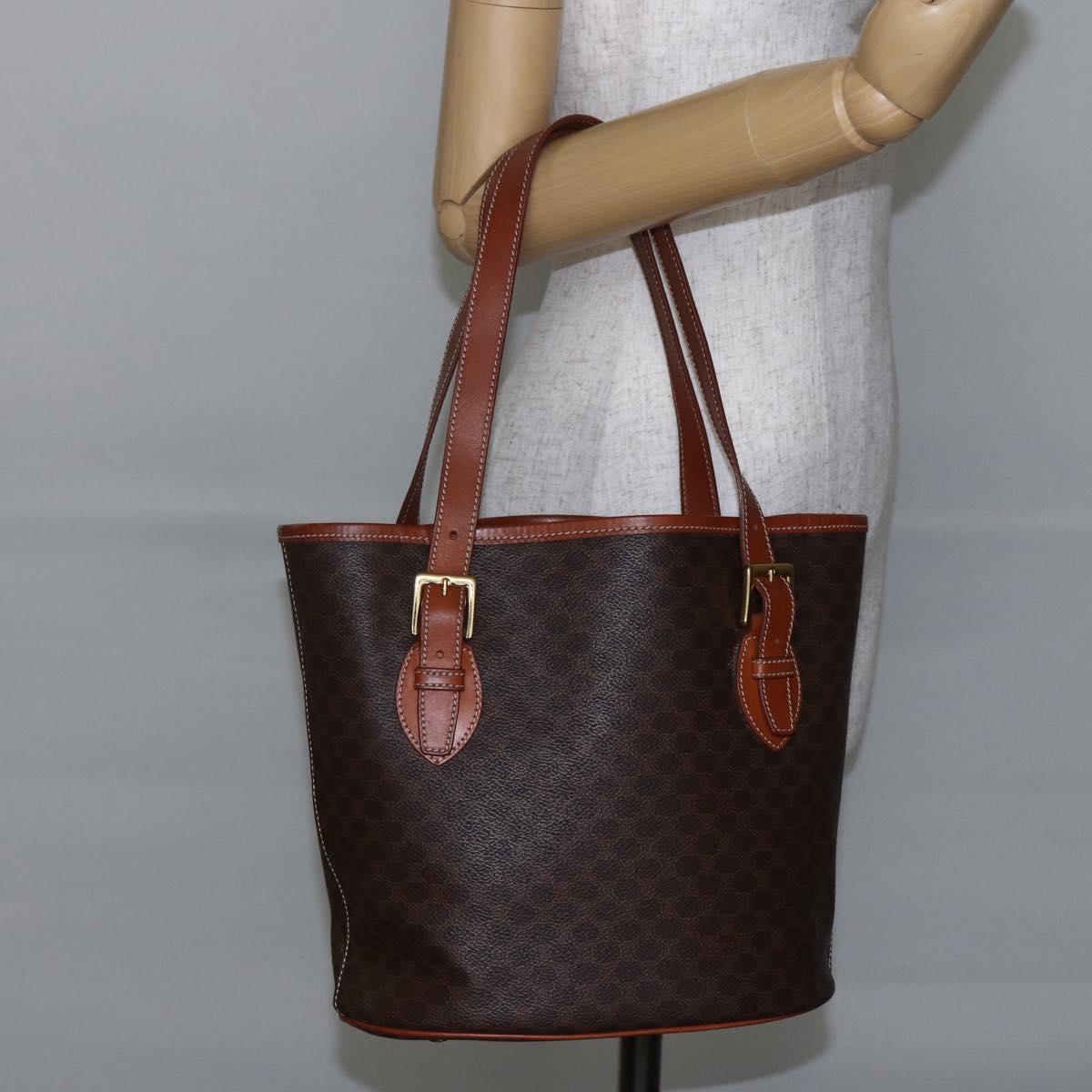 CELINE Macadam Canvas Tote Bag PVC Leather Brown Gold Auth 147637