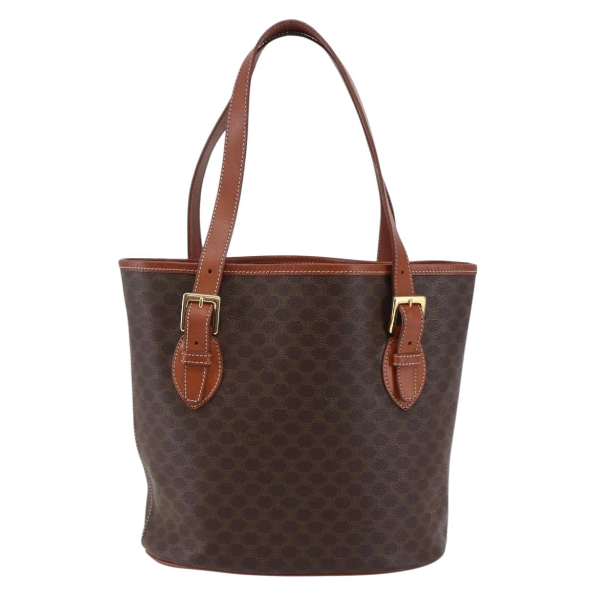 CELINE Macadam Canvas Tote Bag PVC Leather Brown Gold Auth 147637