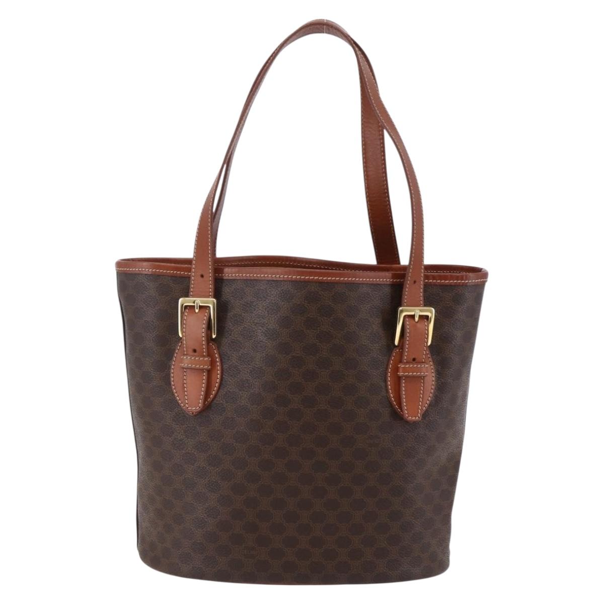 CELINE Macadam Canvas Tote Bag PVC Leather Brown Gold Auth 147637